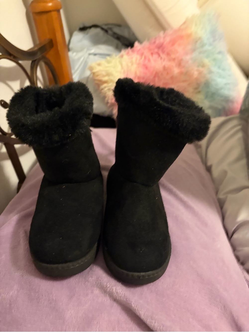 Kids Black Faux Fur Winter Boots - Unbranded